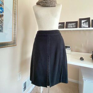Ann Taylor Black Woven Polka Dot Pleated Skirt US zero Petite
